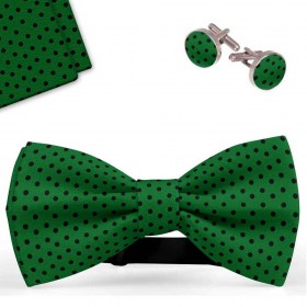 Set papion barbati, batista, butoni, verde, buline negre, mici